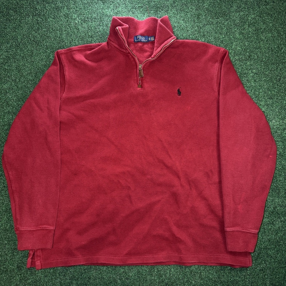 Polo Ralph Lauren 1/4 Zip Pullover Men's Size XL Red W/ Blue‎ Horse